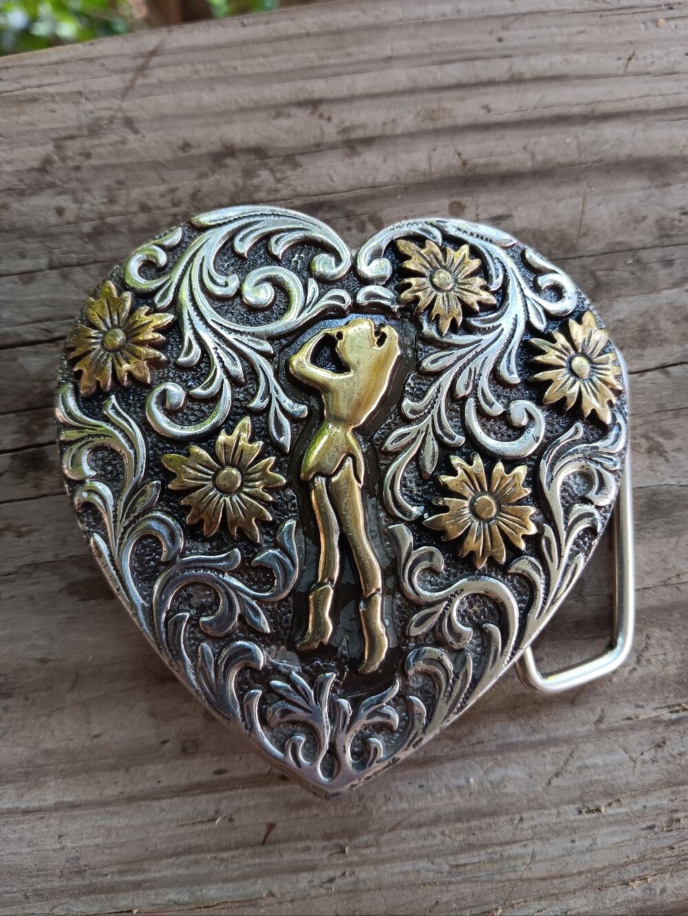 Vintage Ivan Heart Coastal Cowgirl Metal Belt Buckle Silver + Gold